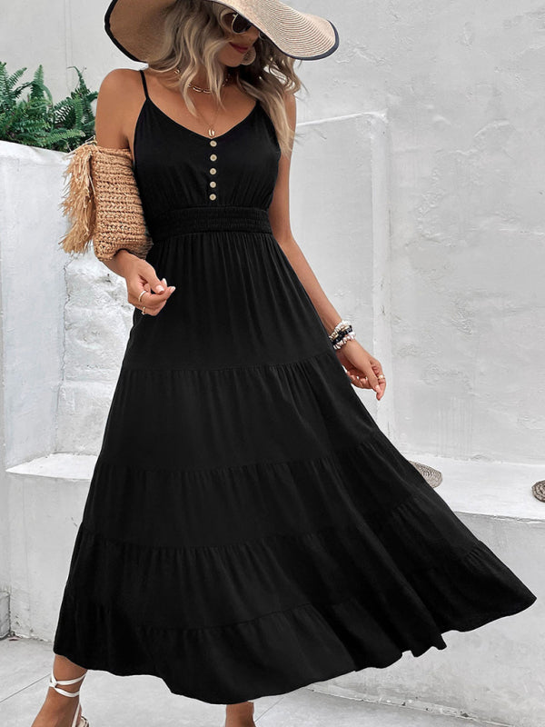 Neues schwarzes Midikleid mit Trägern für Damen 