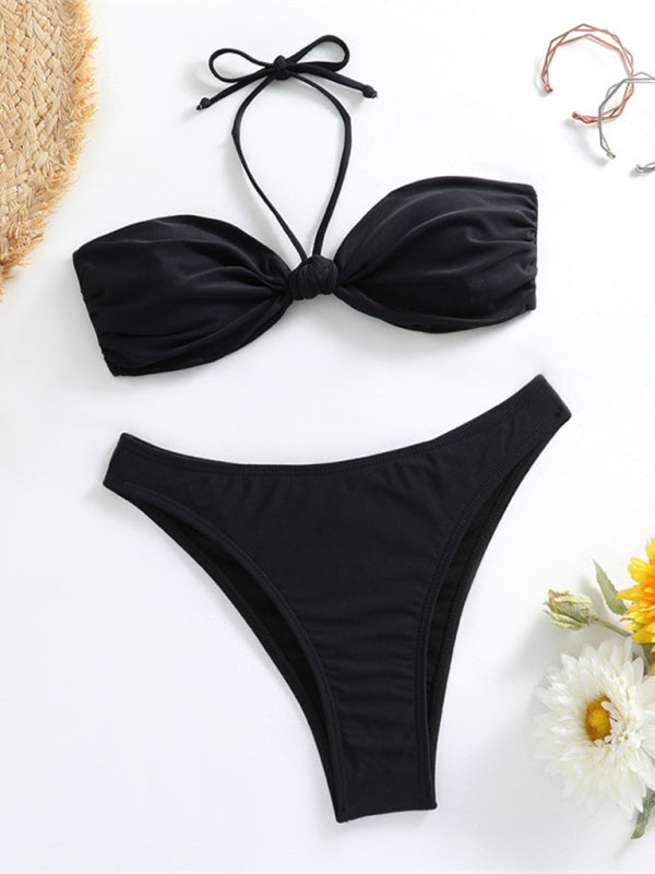 Feminine knot halterneck string bikini - Closther