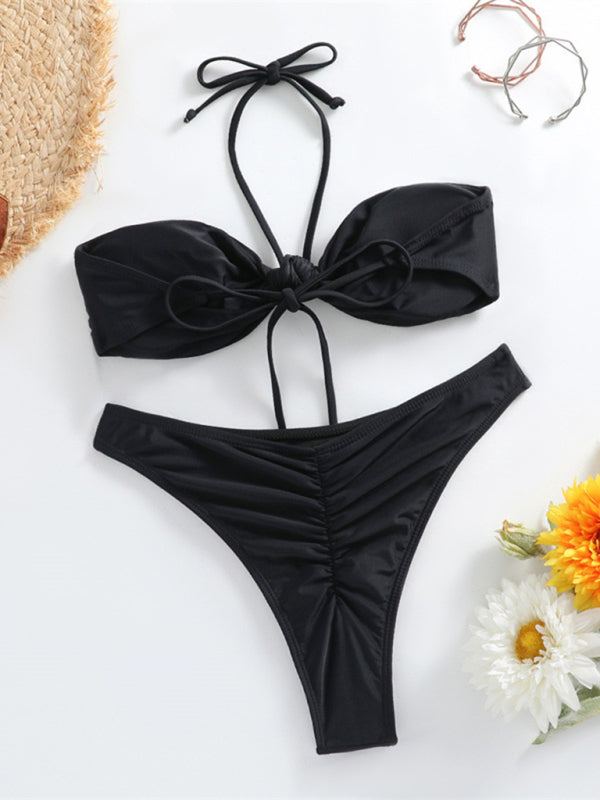 Feminine knot halterneck string bikini - Closther