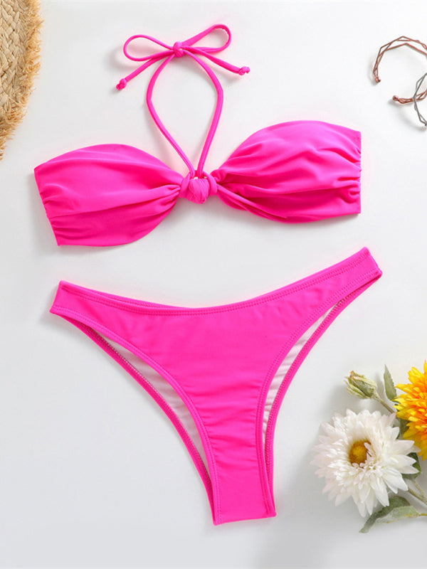 Feminine knot halterneck string bikini - Closther