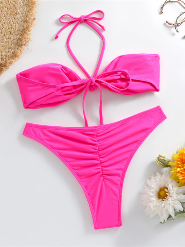 Feminine knot halterneck string bikini - Closther