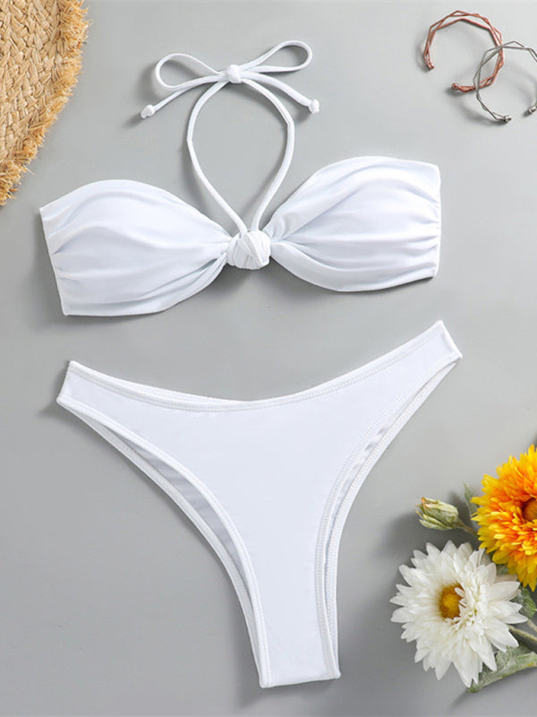 Feminine knot halterneck string bikini - Closther