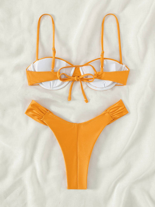 Female sexy suspender pleated beach bikini - Closther