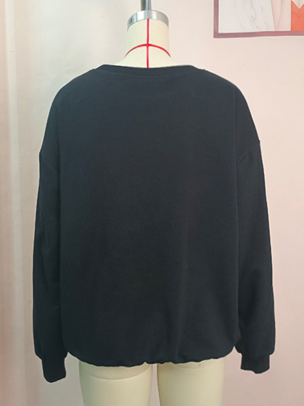 Rugby-Sweatshirt für Damen mit Quasten und Pailletten, Rundhalsausschnitt 