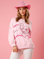 Women's love sequin sequin round neck pullover sweatshirt