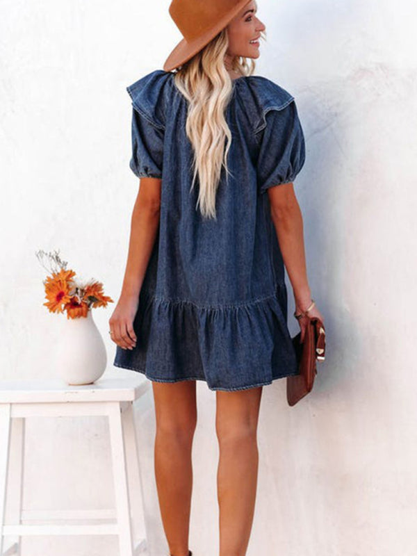 Neues, lockeres, lässiges kurzes Rüschenkleid für Damen 
