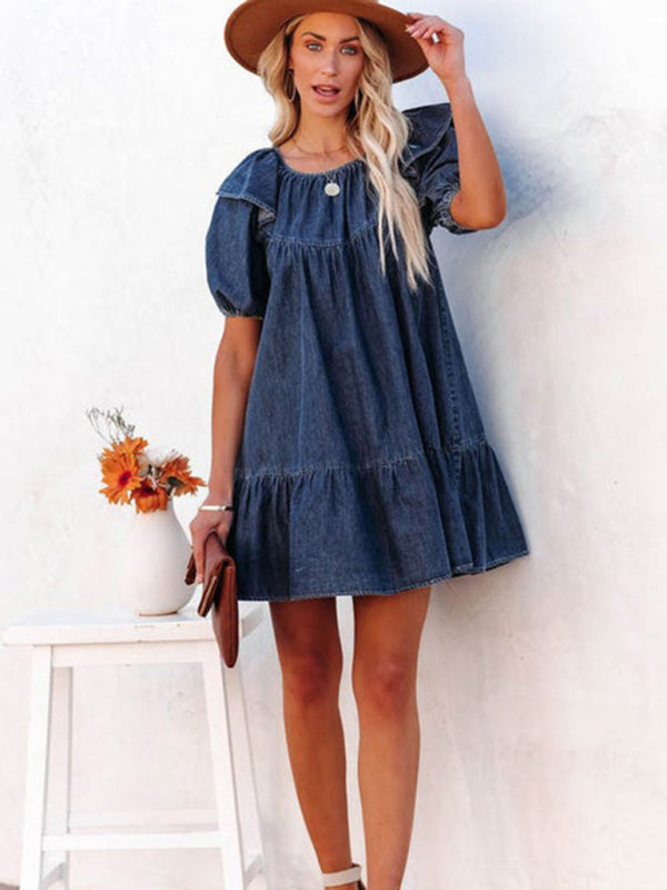 Neues, lockeres, lässiges kurzes Rüschenkleid für Damen 