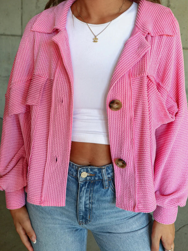 Neue kurze, lässige Damen-Trenchcoat-Jacke mit einreihigem Kragen und langen Ärmeln 
