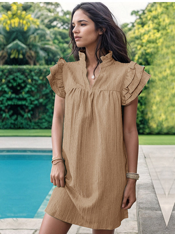 Modisches, einfarbiges Kleid mit Stehkragen für Damen 