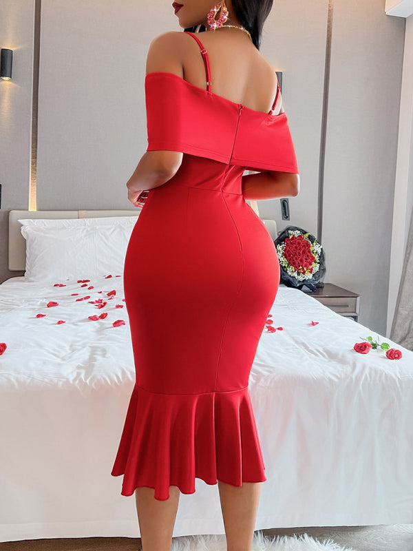 Robe à bretelles sexy pour femme, moulante à la taille et aux hanches. 