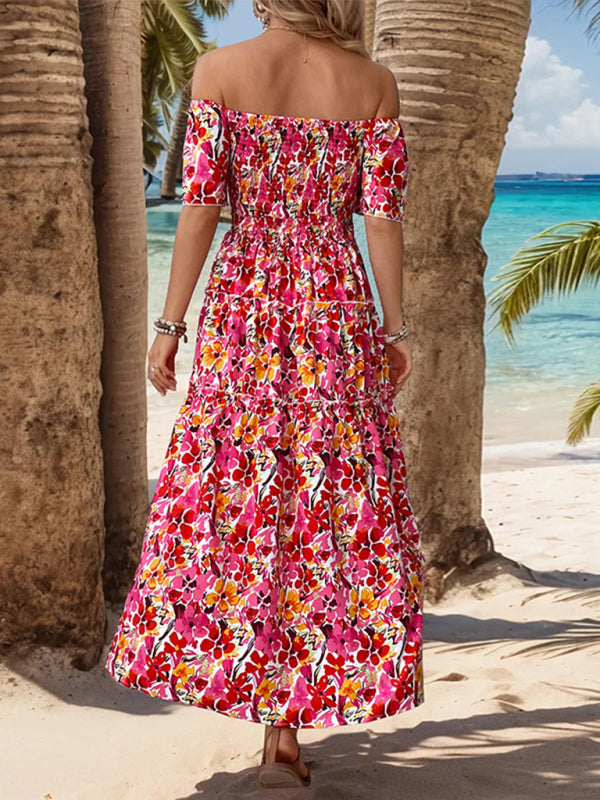 New women's resort style one-shoulder printed dress