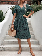 Neues tailliertes Kurzarmkleid mit Leopardenmuster für Damen 