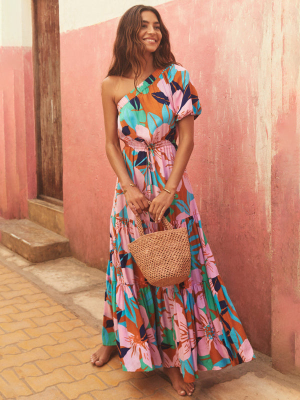 Robe fleurie haut de gamme à épaules dénudées pour femme, style fêtes. 
