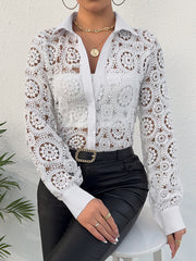 Women's Long Sleeve Lace V Neck Shirt – front view