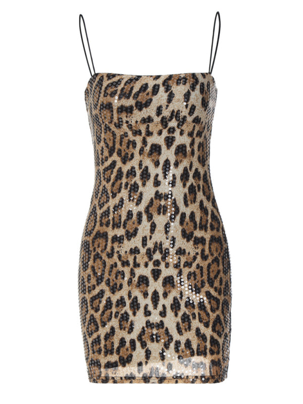 Neues modisches, vielseitiges Paillettenkleid mit Leopardenmuster für die Straße 