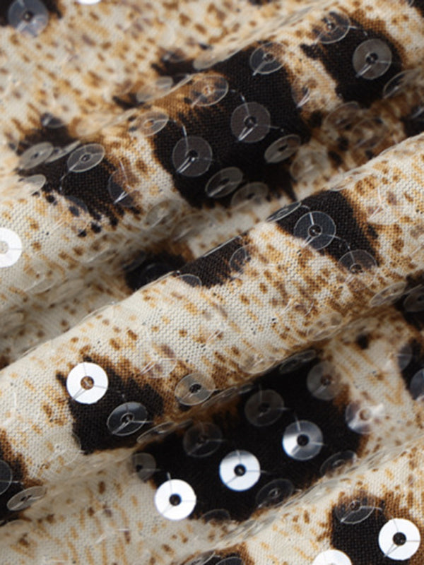 Neues modisches, vielseitiges Paillettenkleid mit Leopardenmuster für die Straße 