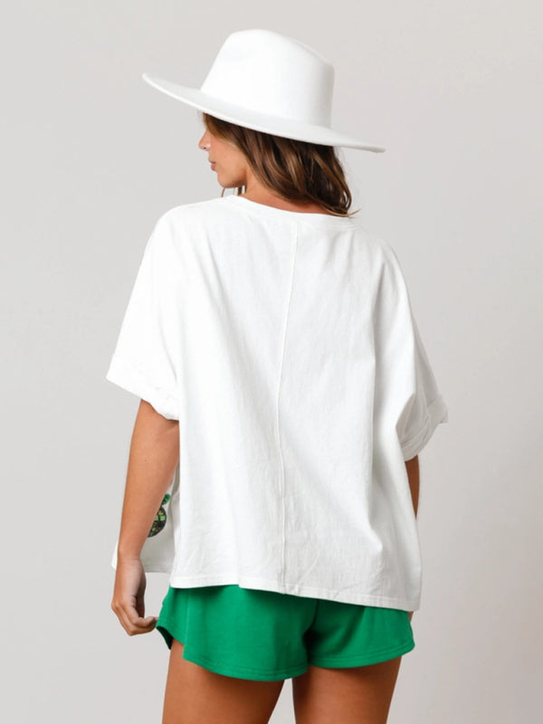T-shirt ample à paillettes pour femme, motif chapeau de la Saint-Patrick 