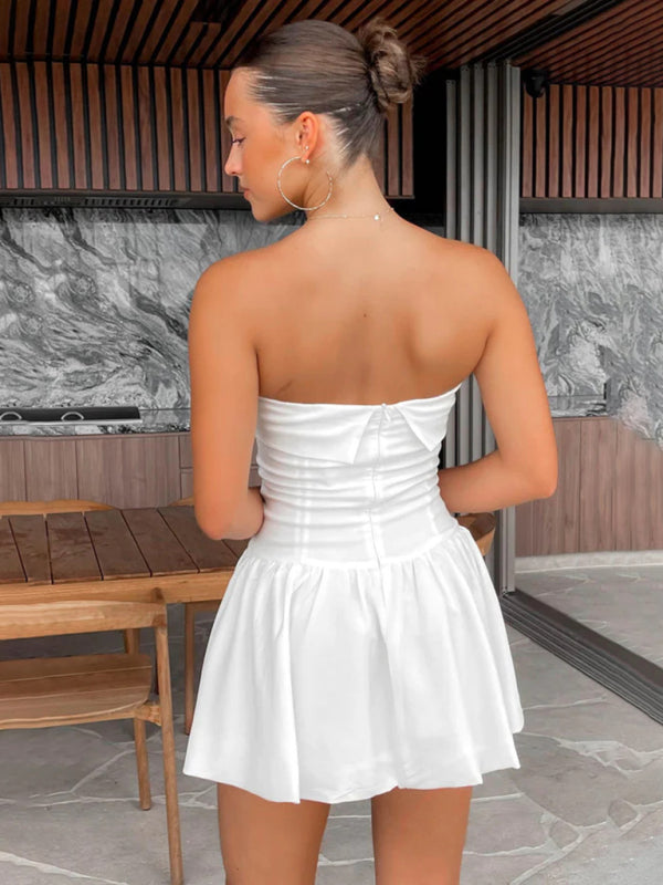 Damen Plissiertes trägerloses Minikleid 