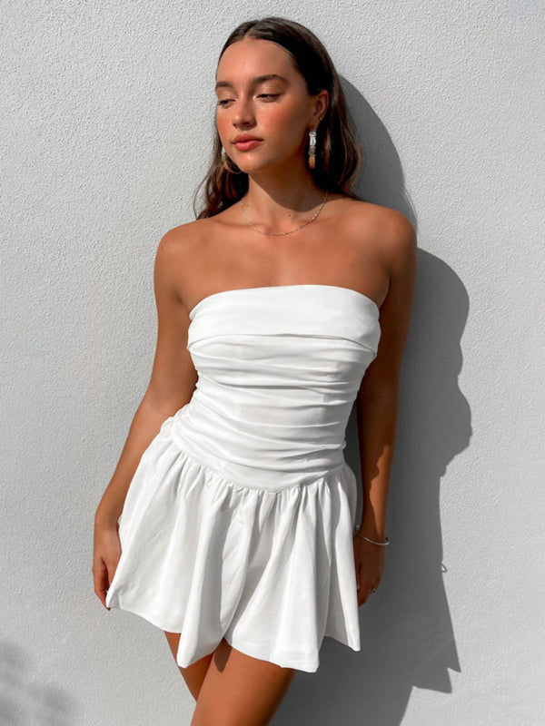 Damen Plissiertes trägerloses Minikleid 