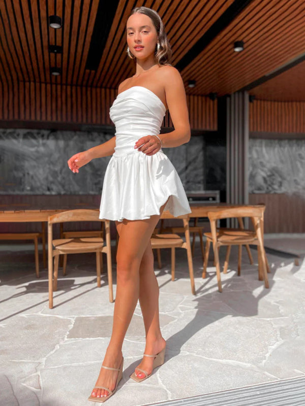 Damen Plissiertes trägerloses Minikleid 