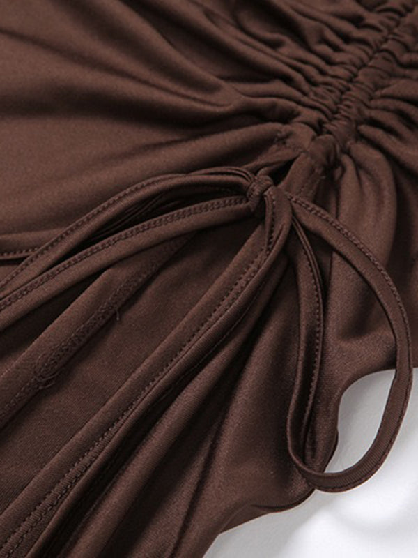 Robe bustier asymétrique sexy à fente haute et décolleté plongeant pour femme 