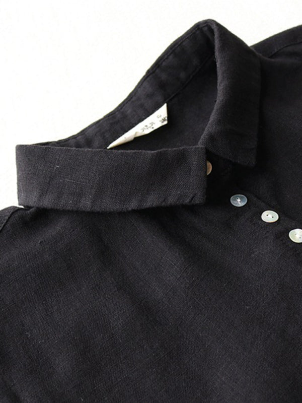 Neues schlichtes, locker geschnittenes Hemdblusenkleid für Damen mit Dreiviertelärmeln und Reverskragen 