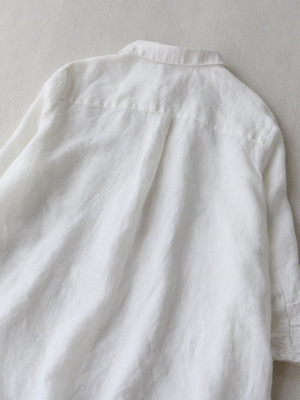 Neues schlichtes, locker geschnittenes Hemdblusenkleid für Damen mit Dreiviertelärmeln und Reverskragen 
