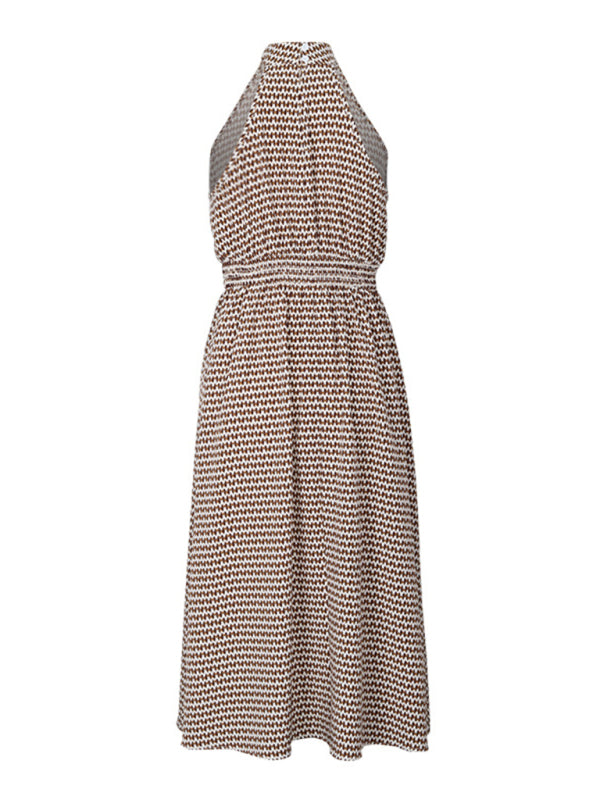 Neues, elegantes, ärmelloses A-Linien-Kleid mit Neckholder, hoher Taille und gerafftem Saum. 