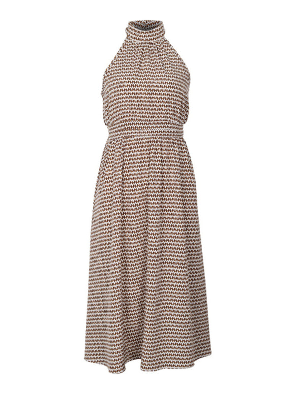 Neues, elegantes, ärmelloses A-Linien-Kleid mit Neckholder, hoher Taille und gerafftem Saum. 