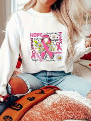 Nouveau sweat-shirt décontracté à manches longues imprimé ruban rose 