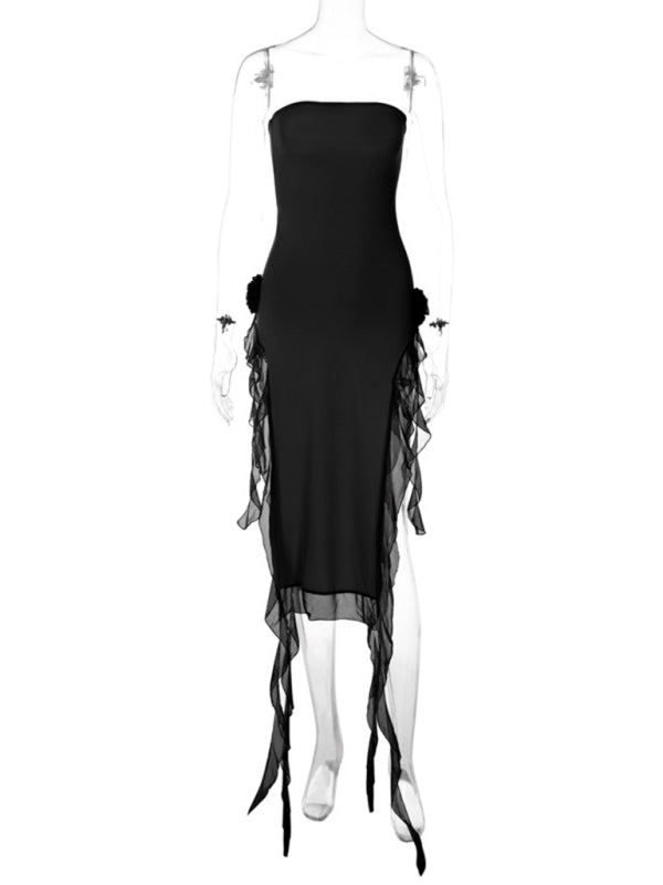 Sexy Damenkleid mit Brustbedeckung, Spitzeneinsatz und Beinschlitz 