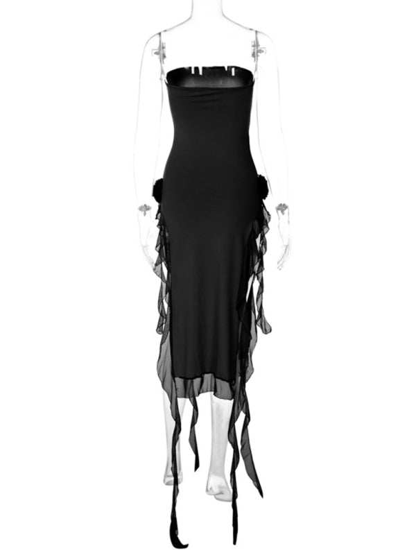 Sexy Damenkleid mit Brustbedeckung, Spitzeneinsatz und Beinschlitz 