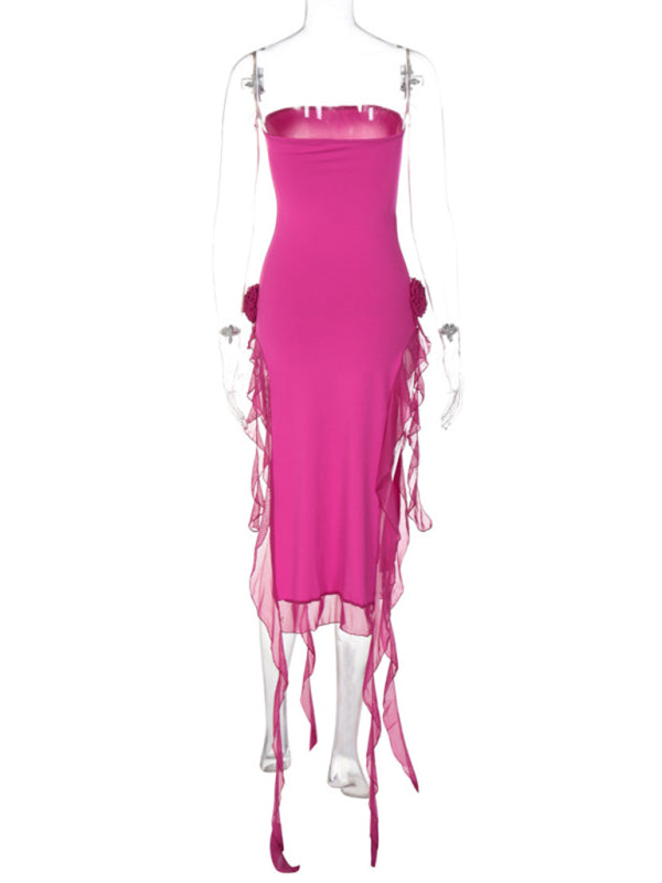 Sexy Damenkleid mit Brustbedeckung, Spitzeneinsatz und Beinschlitz 