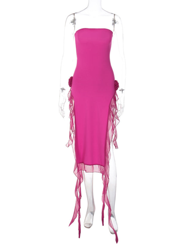 Sexy Damenkleid mit Brustbedeckung, Spitzeneinsatz und Beinschlitz 