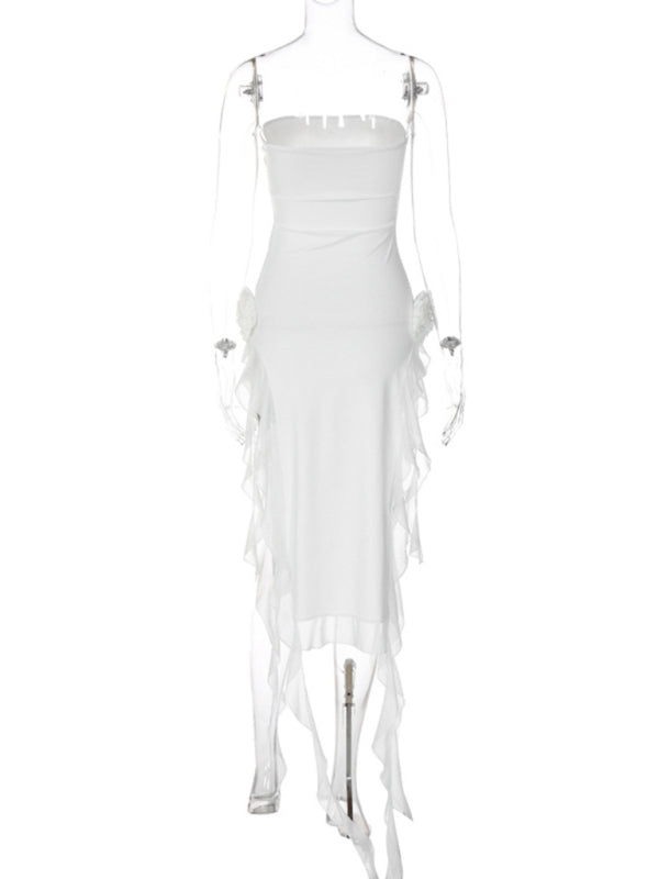 Sexy Damenkleid mit Brustbedeckung, Spitzeneinsatz und Beinschlitz 