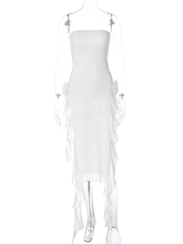 Sexy Damenkleid mit Brustbedeckung, Spitzeneinsatz und Beinschlitz 
