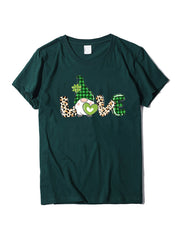 Neues Kurzarm-T-Shirt für Damen mit Leopardenmuster, Liebes- und Kleeblattprint zum St. Patrick's Day 