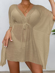 Locker geschnittenes Strandkleid mit überschnittenen Schultern, einfarbig, Sonnenschutzshirt mit Taillenband, Bikini-Überwurf 