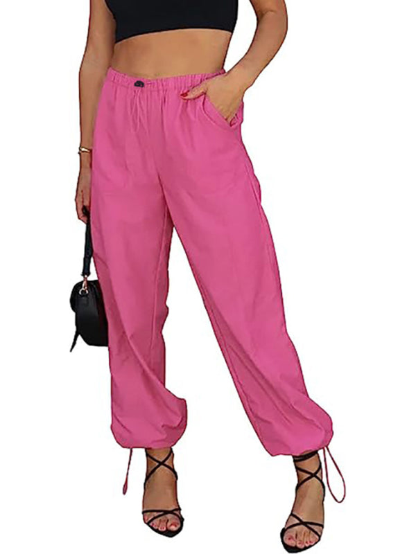 Damen-Freizeithose, einfarbig, mit Tasche, elastischem Bund, Jogginghose, Hip-Hop-Tanzhose 