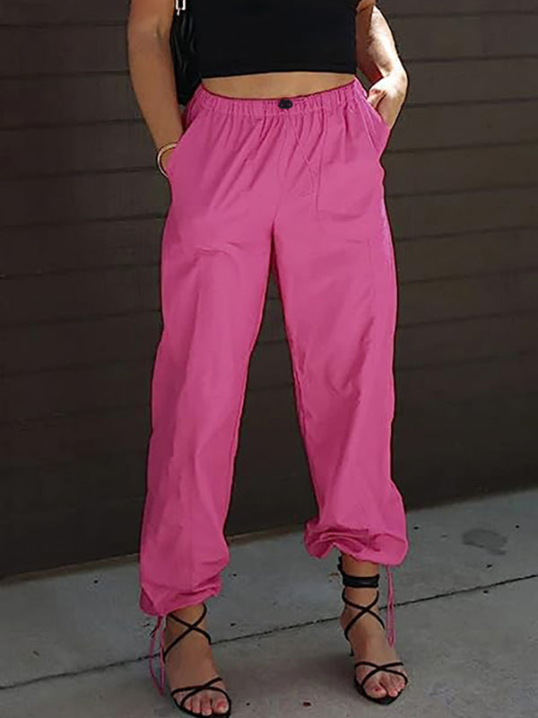 Damen-Freizeithose, einfarbig, mit Tasche, elastischem Bund, Jogginghose, Hip-Hop-Tanzhose 