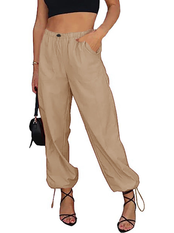 Damen-Freizeithose, einfarbig, mit Tasche, elastischem Bund, Jogginghose, Hip-Hop-Tanzhose 