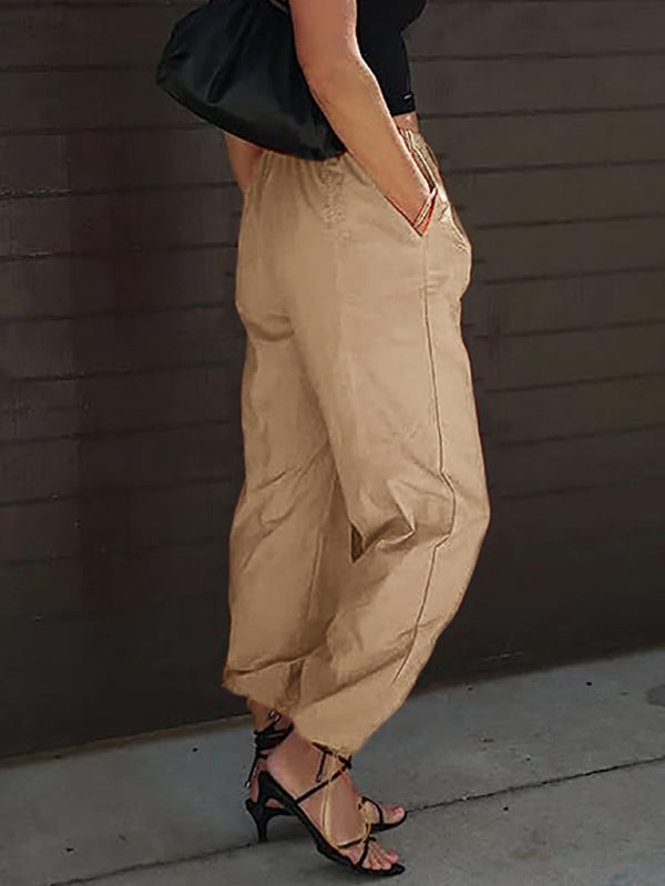 Damen-Freizeithose, einfarbig, mit Tasche, elastischem Bund, Jogginghose, Hip-Hop-Tanzhose 