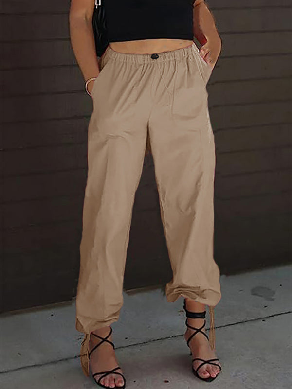 Damen-Freizeithose, einfarbig, mit Tasche, elastischem Bund, Jogginghose, Hip-Hop-Tanzhose 