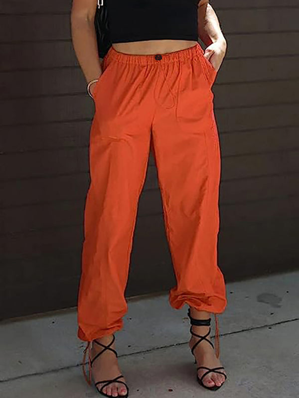 Damen-Freizeithose, einfarbig, mit Tasche, elastischem Bund, Jogginghose, Hip-Hop-Tanzhose 