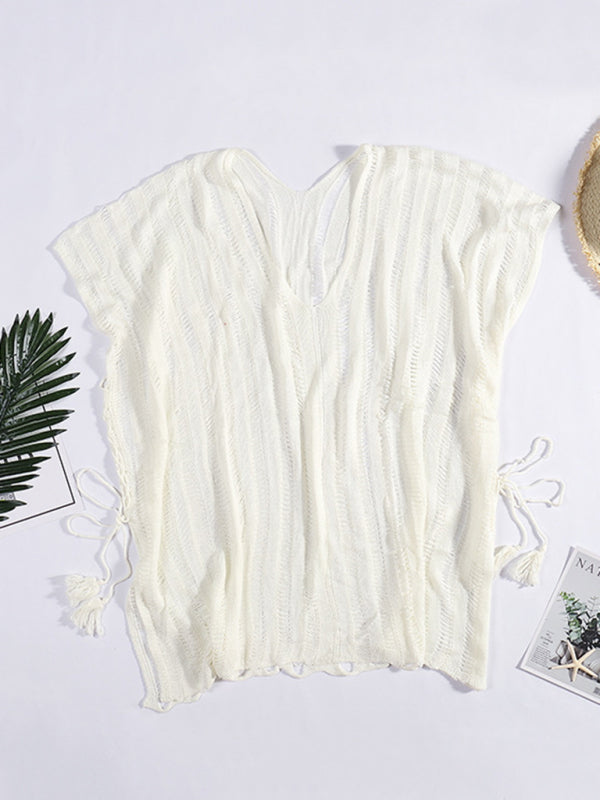 Neuer, hohlgestrickter Pullover, lockeres Bikini-Oberteil, Strandkleid, Sonnenschutzkleidung für den Strand 