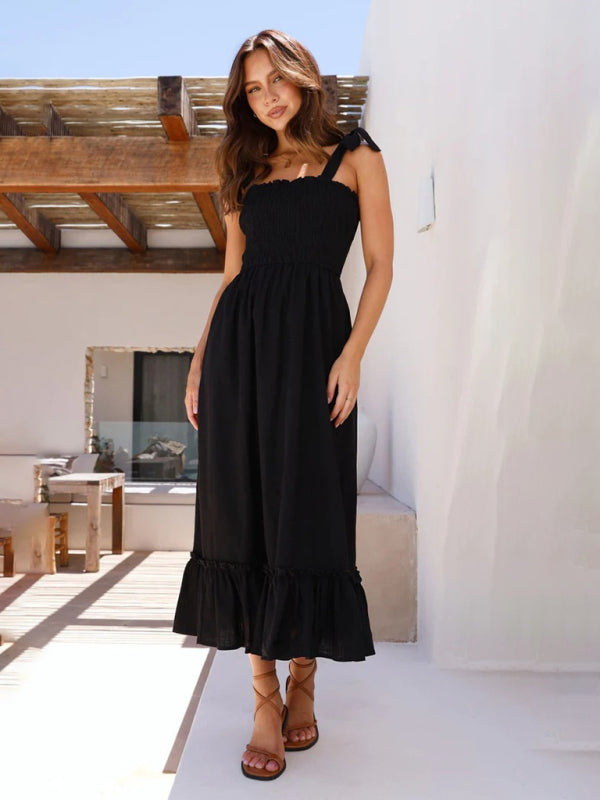 Frisches und süßes, schlichtes, einfarbiges Trägerkleid 