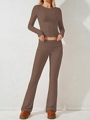 Ensemble décontracté pour femme, couleur unie, coupe slim, manches longues 
