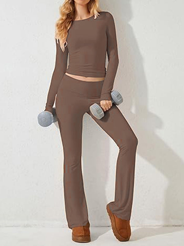 Ensemble décontracté pour femme, couleur unie, coupe slim, manches longues 