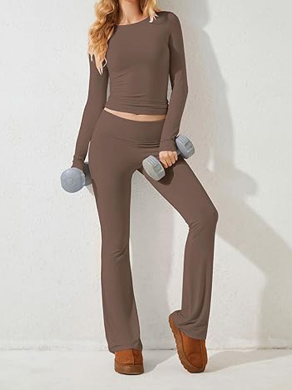 Ensemble décontracté pour femme, couleur unie, coupe slim, manches longues 