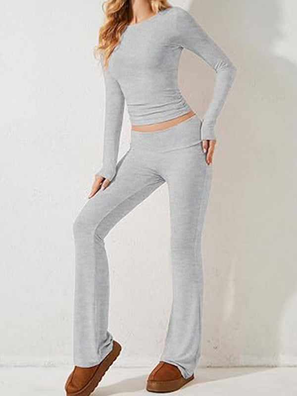 Ensemble décontracté pour femme, couleur unie, coupe slim, manches longues 